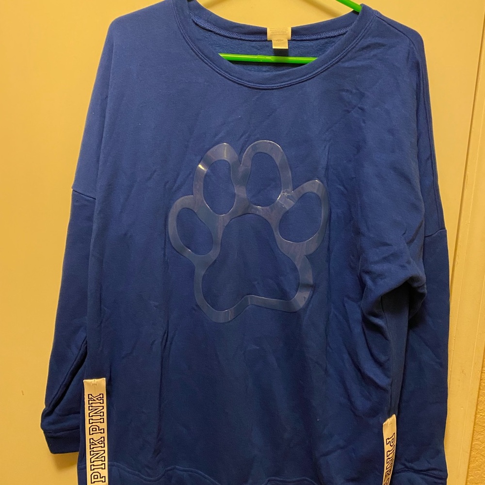 VS PINK Blue crew sweatshirt with dog paw size Large new